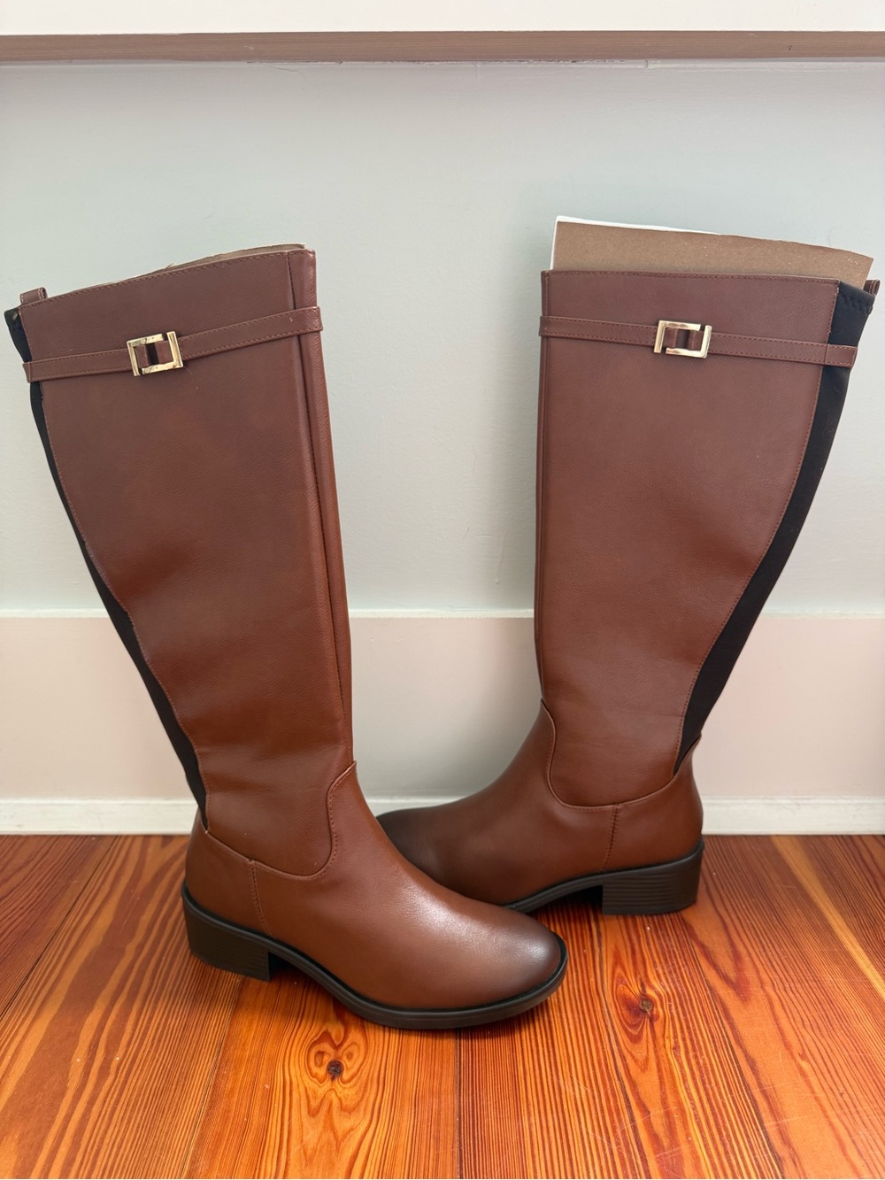 ANDREA Brown Over-the-Knee Riding Boots with Gold Buckle